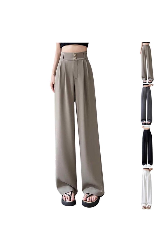 Women's High-Waisted Wide-Leg Ice Silk Suit Pants for Daily and Office Wear with Elastic Waistband
