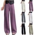 thumbnail image 1 of Bxsruta Women's High-Waisted Wide-Leg Pants with Button and Zipper Fly, Soft Drapeable Polyester for Casual and Workplace Wear, 1 of 6