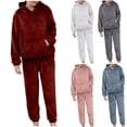 thumbnail image 1 of Bxsruta Women's Hooded Loose Fit Warm Pajama Set for Winter Sleep and Lounge Wear Soft Comfortable 2 Piece Set, 1 of 7