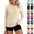 thumbnail image 1 of Bxsruta Women's Long Sleeve Workout Shirt Quick Dry Crew Neck Athletic Pullover Top with Thumb Holes, 1 of 8