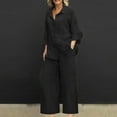 thumbnail image 1 of Bxsruta Women's Lounge Sets Two Piece Outfits Wide Leg Loungewear Side Slit Tracksuit for Vacation Travel Airport Plus Size Casual Loose Long Sleeve Shirts and Wide Leg Pants Sets, 1 of 5