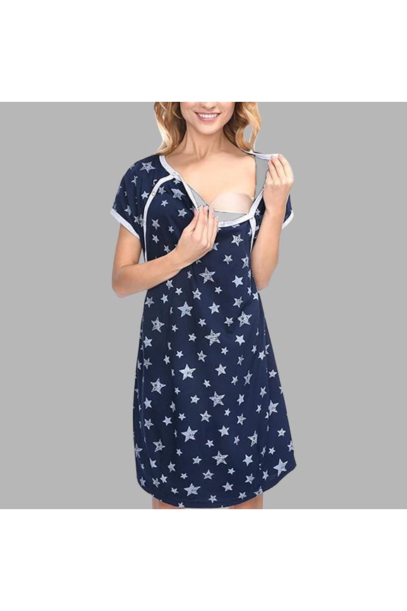 Women’s Maternity Dress Short Sleeve Nursing Dress Star Print Stretchy Soft Breastfeeding Dress for Daily Wear