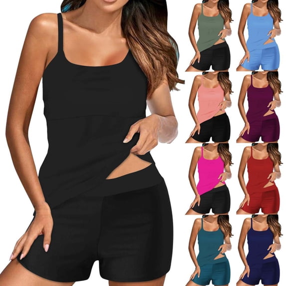 Bxsruta Women's Modest Two Piece Swimsuit with Removable Padded Bra and High Waist Shorts for Beach, Pool and Hot Spring