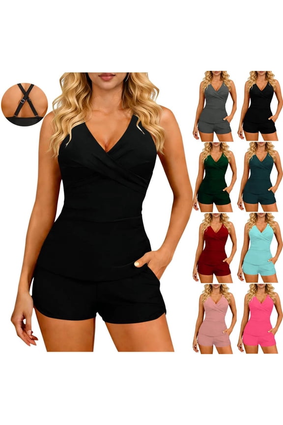 Women's No Underwire Tankini Swimsuit with Removable Padded Bra, Backless Off-Shoulder Design for Full Coverage Beach and Pool Wear