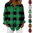 thumbnail image 1 of Bxsruta Women's Plaid Button Down Shirt Long Sleeve Loose Fit Casual Blouse for Daily Wear, 1 of 6
