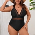 thumbnail image 1 of Bxsruta Women's Plus Size Deep V Underwire One Piece Swimsuit Solid Patchwork Tummy Control Bathing Suit, 1 of 8