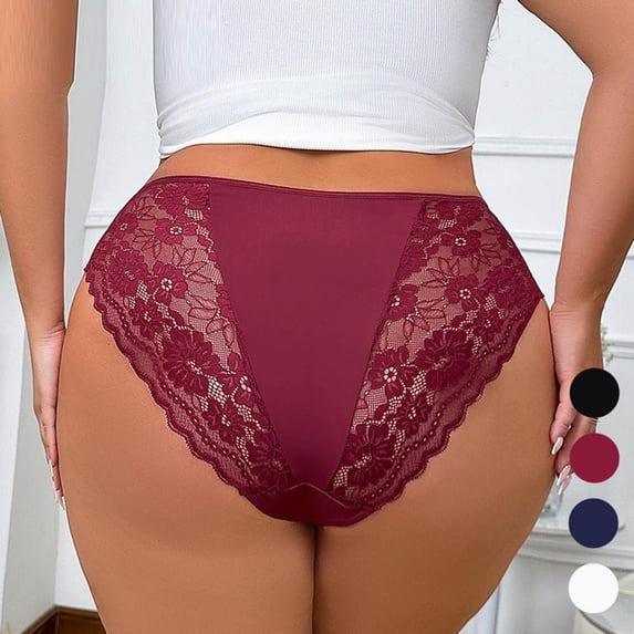 Bxsruta Women's Plus Size High Waist Seamless Thong Underwear with Breathable Lace for Daily Comfort