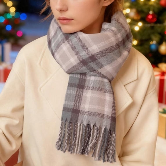 Bxsruta Women's Scarf Soft Plaid Tassel Winter Warm Scarf for Women, Fashion Scarf for Winter, Cozy Everyday Long Scarf