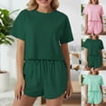 thumbnail image 1 of Bxsruta Women's Short Sleeve Pajama Set, Soft Knit Sleepwear & Lounge Set with Round Neck Crop Top and Elastic Waist Shorts, Comfortable Casual Two-Piece Outfit, 1 of 6