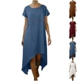 thumbnail image 1 of Bxsruta Women's Short Sleeve Patchwork V-Neck Dress Loose Casual Summer Swing Dress with Pockets Soft Polyester, 1 of 8