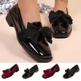 thumbnail image 1 of Bxsruta Women's Square Toe Bow Loafers with Low Block Heel Pu Leather Slip on Shoes, 1 of 8