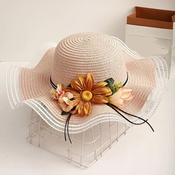 Bxsruta Women's Straw Wide Brim Sun Hat with Sunflower Print for Beach Travel
