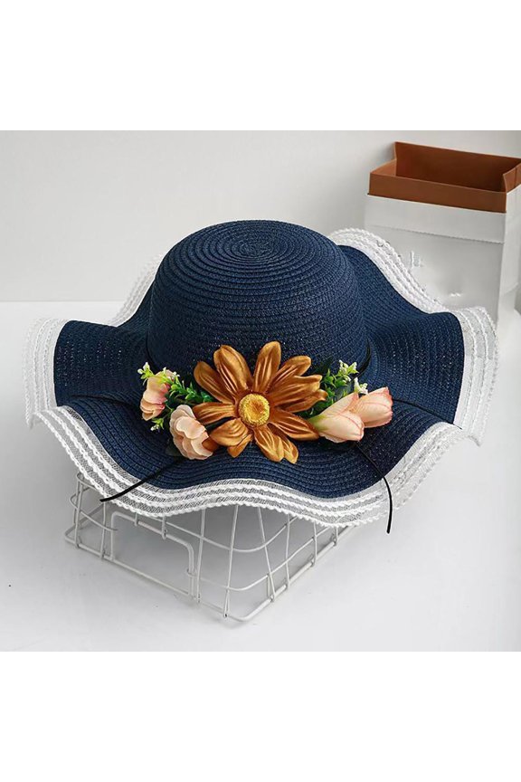 Women's Straw Wide Brim Sun Hat with Sunflower Print for Beach Travel