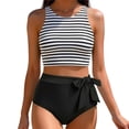 thumbnail image 1 of Bxsruta Women's Striped Print Bikini Set Two Piece Swimsuits Tummy Control Bathing Suits with Moderate Coverage Adjustable Straps, 1 of 8