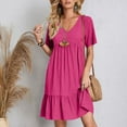 thumbnail image 1 of Bxsruta Women's Summer Dresses Casual T Shirt Dresses V Neck Ruffle Sleeve Flowy Sundresses Solid Color Plus Size Short Sleeve A Line Dress Beach Cute Ruffle Midi Dress with Pockets, 1 of 7
