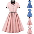 thumbnail image 1 of Bxsruta Women's Summer Solid Short Sleeve Stand Collar Fit and Flare Dress with Lightweight Soft Polyester, 1 of 8