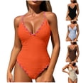 thumbnail image 1 of Bxsruta Women's Suspender One Piece Swimsuit时尚纯色连体泳衣 Beach Bathing Suit Solid Color V Neck Tummy Control, 1 of 5