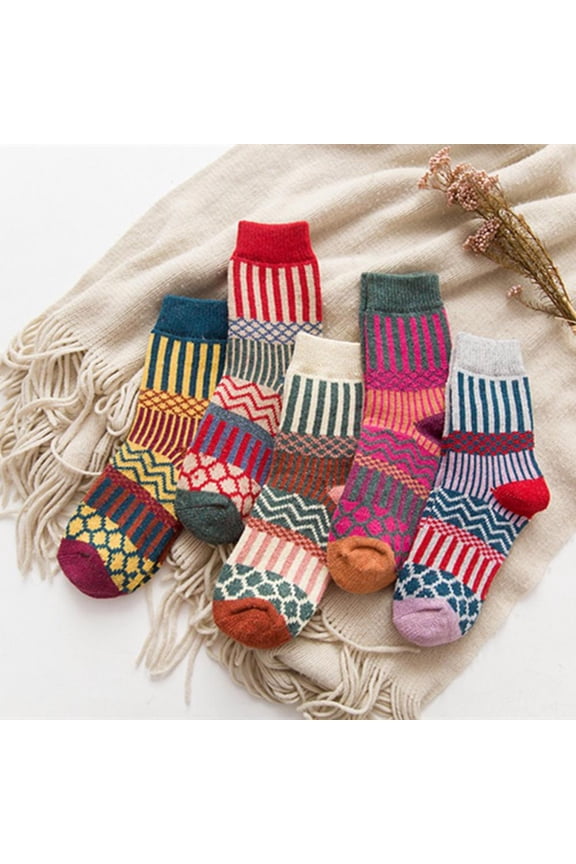 Women's Thickened Wool Socks Mid-Calf for Fall and Winter, Soft Breathable Comfort, Moisture-Wicking Odor-Resistant, 5-Pack