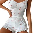 thumbnail image 1 of Bxsruta Women's Two Piece Strawberry Print Ruffle Sleepwear Set Cami Top and Shorts Sleeveless Pajama Lounge Wear, 1 of 3
