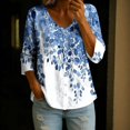 thumbnail image 1 of Bxsruta Women's V Neck Button Down Blouse 3/4 Sleeve Loose Fit Floral Print Casual Summer Top, 1 of 6