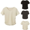 thumbnail image 1 of Bxsruta Women's V Neck Short Sleeve Fitted Ruched T Shirt Nylon Spandex Soft Stretchy Going Out Top, 1 of 8
