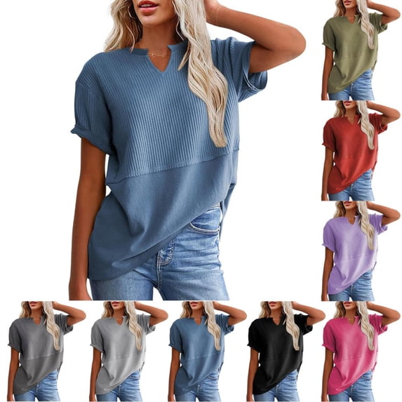 Bxsruta Women's V-Neck Short-Sleeve T-Shirt In Soft Polyester For Casual Everyday Wear, Machine Washable All Season Comfort Fit