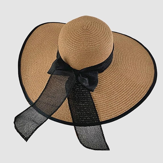 Bxsruta Women's Wide Brim Straw Sun Hat for Beach Summer Outings Sun Protection Sweet Forest Style