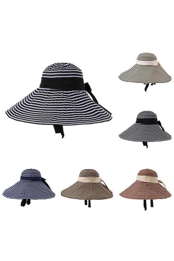 Women's Wide Brim Sun Hat with Back Bow Tie Foldable UV Protection Summer Beach Hat for Travel Outdoor