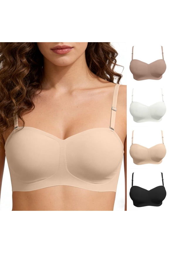 Women's Wirefree Seamless Strapless Convertible Bra with Removable Adjustable Straps Comfort Support for Everyday Wear