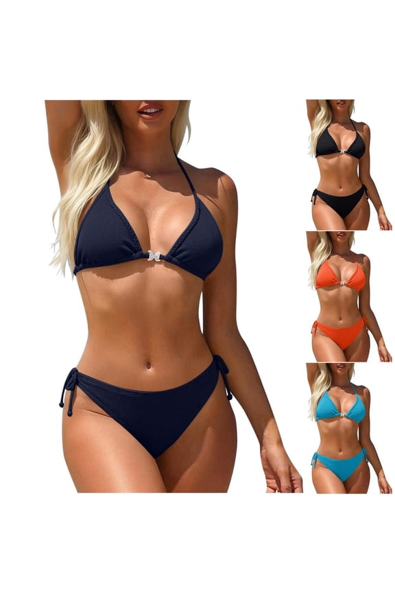 Women's Wireless Backless Bandage Bikini Set Two Piece Swimwear Removable Padded Push Up Bathing Suit High Cut Summer Beachwear