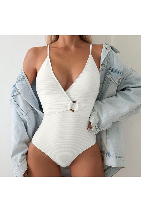 Women's Wireless Swimsuit with Removable Pads Tummy Control Backless One Piece Bathing Suit High Cut Beachwear