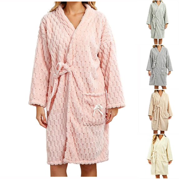 Bxsruta Womens Bathrobe Plush Fleece Sleepwear Long Sleeve Soft Spa Robe with Pockets