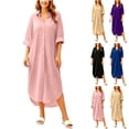 thumbnail image 1 of Bxsruta Womens Button Down Shirt Dress Casual Long Sleeve Collared Midi Dresses Beach Cover Up, 1 of 7