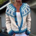 thumbnail image 1 of Bxsruta Womens Cardigan Sweater Fair Isle Print Button Down Long Sleeve Casual Fall Knit Tops, 1 of 5