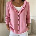 thumbnail image 1 of Bxsruta Womens Cardigan Sweaters Ruffle Trim V Neck Button Down Long Sleeve Casual Knit Outerwear, 1 of 7