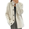 thumbnail image 1 of Bxsruta Womens Cardigan, Women's Winter Sweater Cardigan Solid Color Suit Collar Long Sleeved Knitted Jacket, White L, 1 of 7