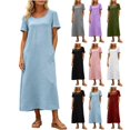 thumbnail image 1 of Bxsruta Womens Casual Maxi Dress Short Sleeve Scoop Neck Loose Flowy T-Shirt Dresses with Pockets, 1 of 1