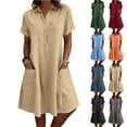thumbnail image 1 of Bxsruta Womens Casual Shirt Dress Short Sleeve Collared Pockets Sundress, 1 of 6