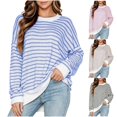 thumbnail image 1 of Bxsruta Womens Crew Neck Sweaters Long Sleeve Striped Knit Pullover Tops Loose Drop Shoulder Casual Shirts, 1 of 6