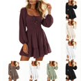 thumbnail image 1 of Bxsruta Womens Dress Long Sleeve Square Neck Casual Mini Dresses Flowy Ruffle Hem Sundress, 1 of 6