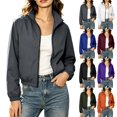 thumbnail image 1 of Bxsruta Womens Full Zip Windbreaker Jacket Long Sleeve Casual Stand Collar Outerwear, 1 of 8