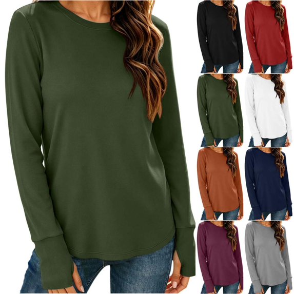 Bxsruta Womens Long Sleeve Tops Crewneck Pullover Shirts Basic Tee Casual Athletic Tops