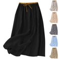 thumbnail image 1 of Bxsruta Womens Maxi Skirt Casual Flowy Long Skirts with Pockets Drawstring Waist, 1 of 1