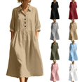 thumbnail image 1 of Bxsruta Womens Midi Dress Casual Button Down Shirt Dress 3/4 Sleeve Collared Flowy Dresses, 1 of 7
