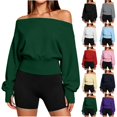 thumbnail image 1 of Bxsruta Womens Off Shoulder Tops Long Sleeve Banded Waist Blouses Casual Pullover, 1 of 6