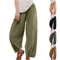 thumbnail image 1 of Bxsruta Womens Pants, Women's Solid Cotton and Linen Drawstring Loose Casual Wide Leg Pants, Purple M, 1 of 1