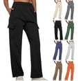thumbnail image 1 of Bxsruta Womens Pants, Women's Winter Overalls Fashion Comfortable Casual Multi-pocket Sports Pants New High-waisted Straight Leg Wide Loose Pants, Pink L, 1 of 5