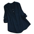 thumbnail image 1 of Bxsruta Womens Plus Size Womens V-Neck Long Sleeve Loose Button Cotton And Linen Tunic Shirts Summer Shirts Blouse, 1 of 5