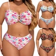 thumbnail image 1 of Bxsruta Womens Plus Size Two Piece Swimsuit Floral Print Cutout Strapless Bikini Set Tummy Control Bathing Suits L-5XL, 1 of 8