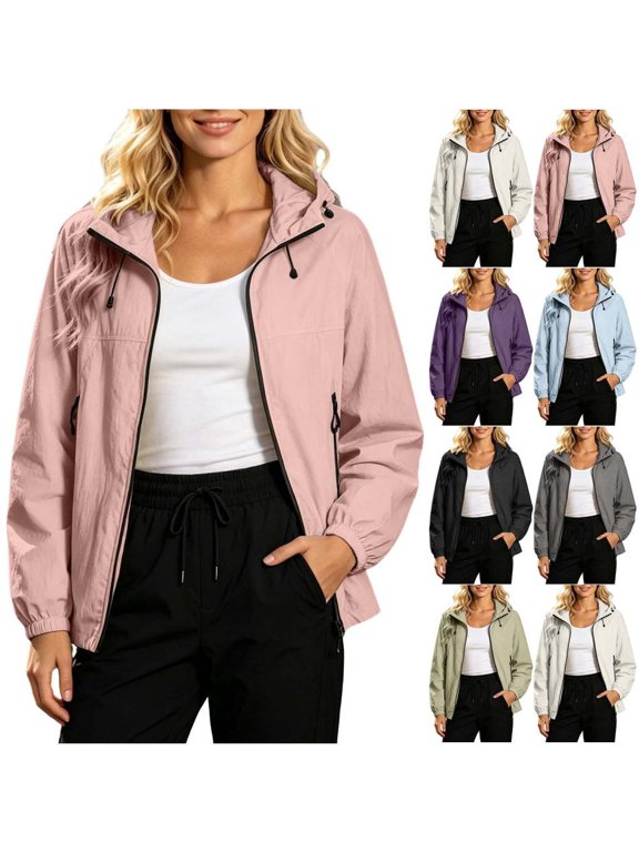 Womens Rain Jacket Lightweight Hooded Windbreaker Waterproof Active Outerwear